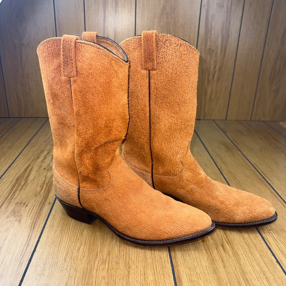 Dan Post Mens 12 D Roughout Leather Cowboy Boots Burnt Orange Western 2536